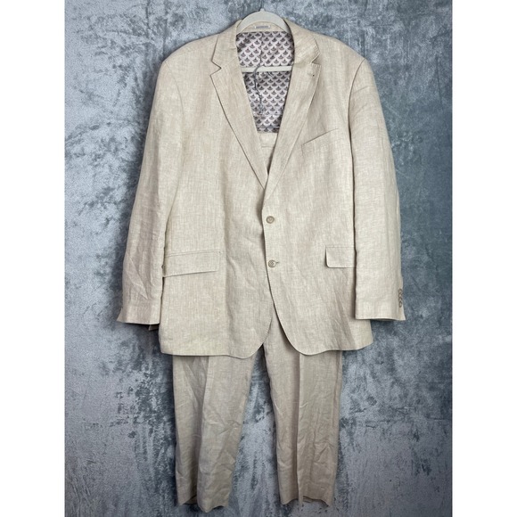 Joseph Abboud Linen Suit Mens 50 Regular Jacket 38x30 Pants Beige Career Office